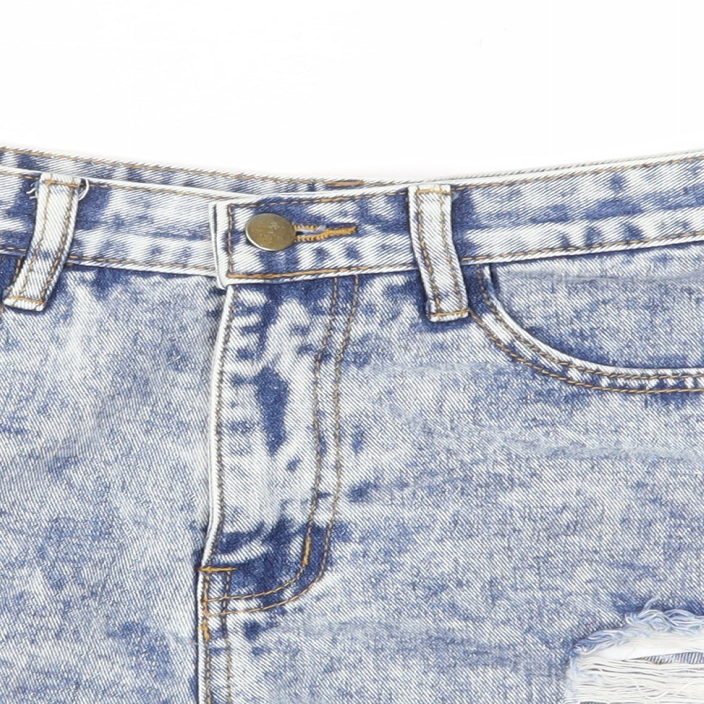 SheIn Womens Blue  Denim Hot Pants Shorts Size S - Distressed