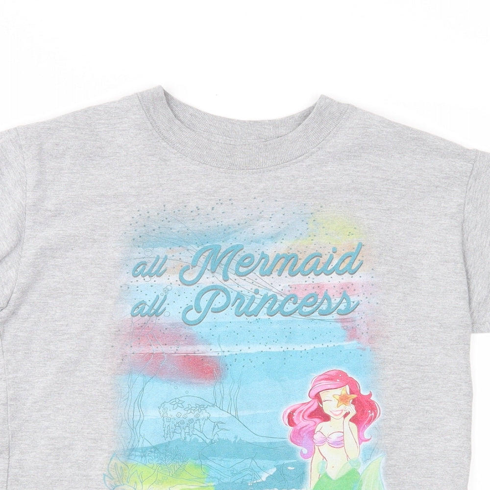 Disney Girls Grey  Jersey Basic T-Shirt Size S  - Mermaid