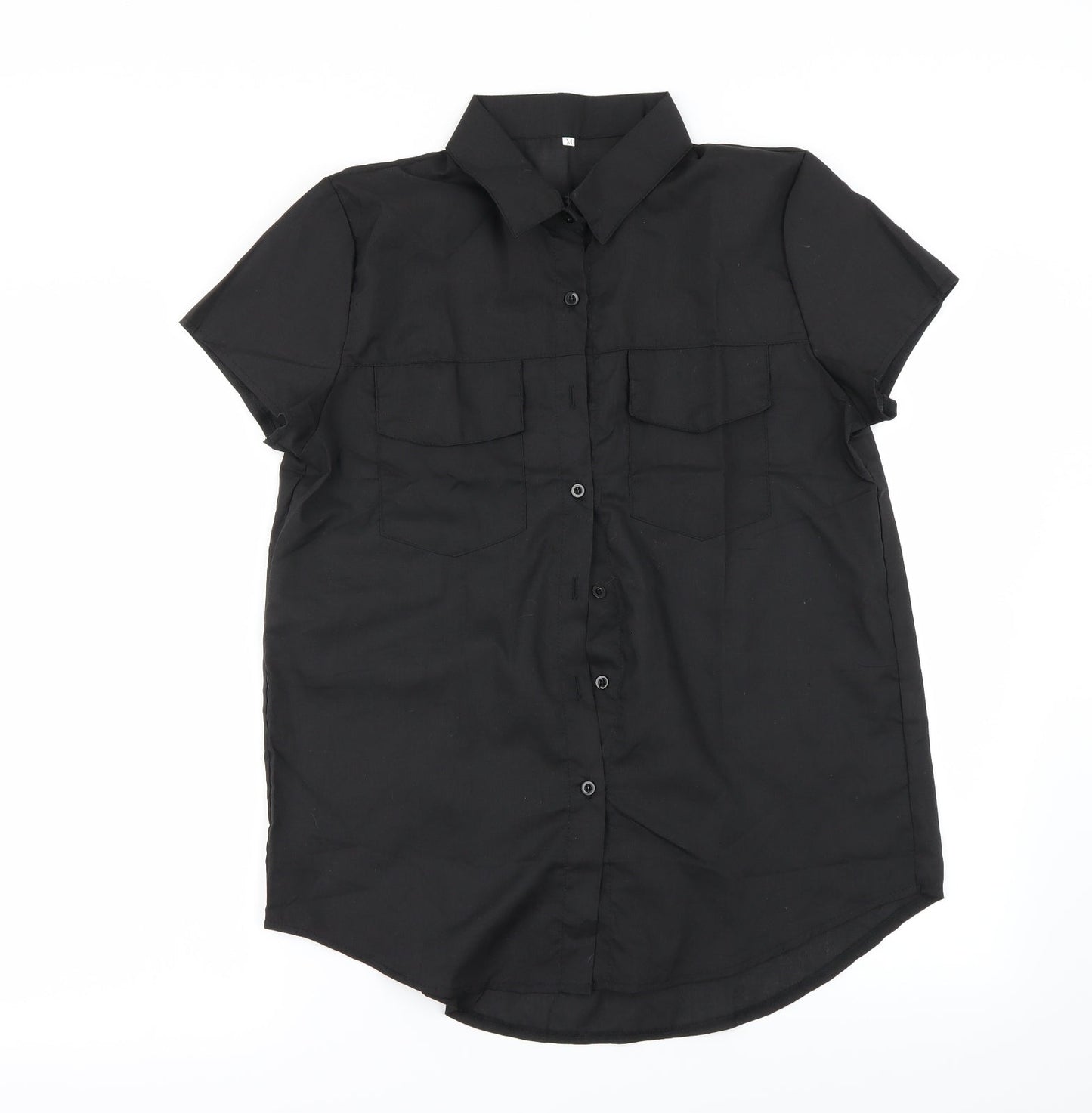Womens UK Size M Preworn Black Basic Button-Up