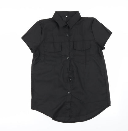 Womens UK Size M Preworn Black Basic Button-Up