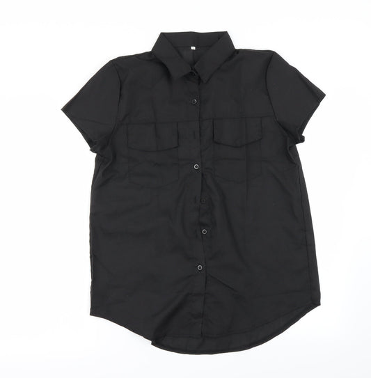 Womens UK Size M Preworn Black Basic Button-Up