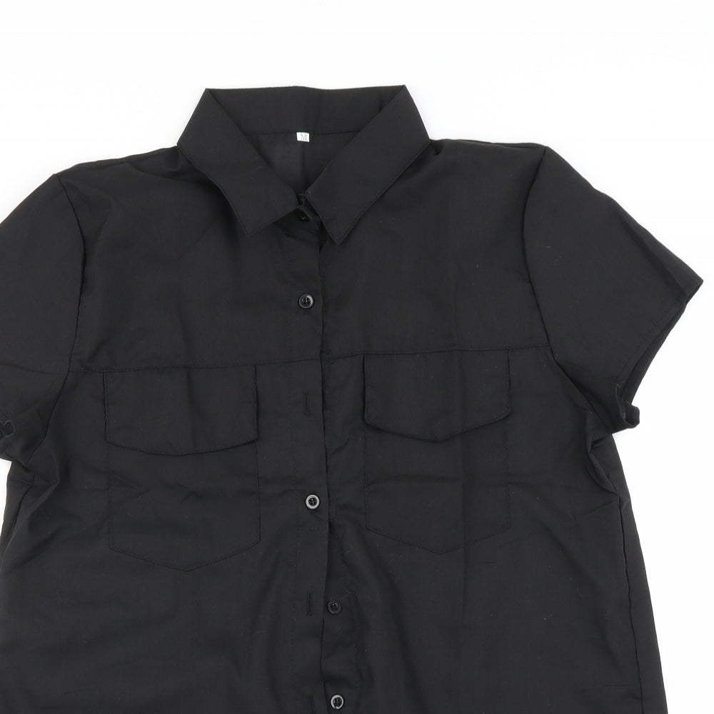 Womens UK Size M Preworn Black Basic Button-Up