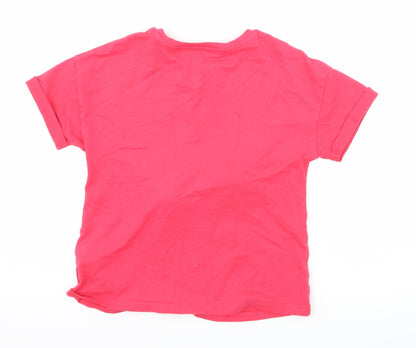 Marks and Spencer Girls Pink  Jersey Basic T-Shirt Size 6-7 Years  - Pom Poms