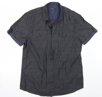 Mens UK Size L Peacocks Grey  Button-Up Short Sleeve Casual Shirt