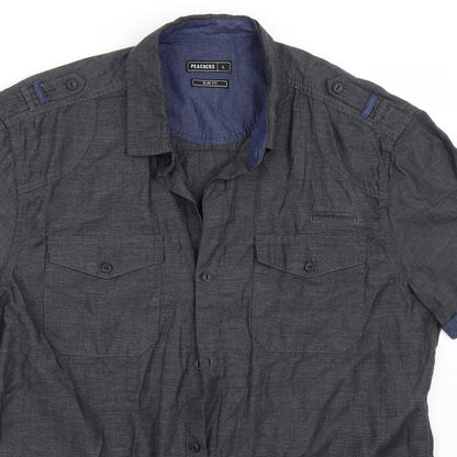 Mens UK Size L Peacocks Grey  Button-Up Short Sleeve Casual Shirt