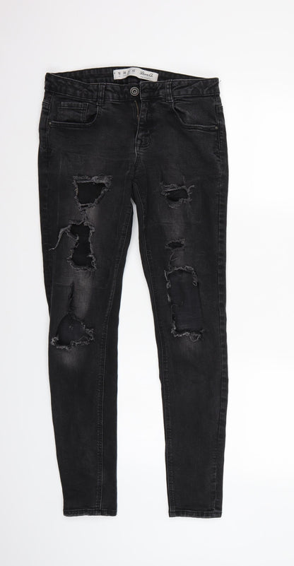 Denim & Co. Womens Black  Canvas Skinny Jeans Size 10 L29 in