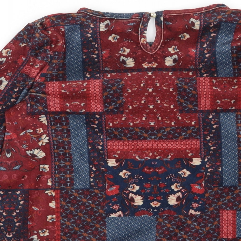 Matalan Girls Red Floral  Pullover Sweatshirt Size 7 Years