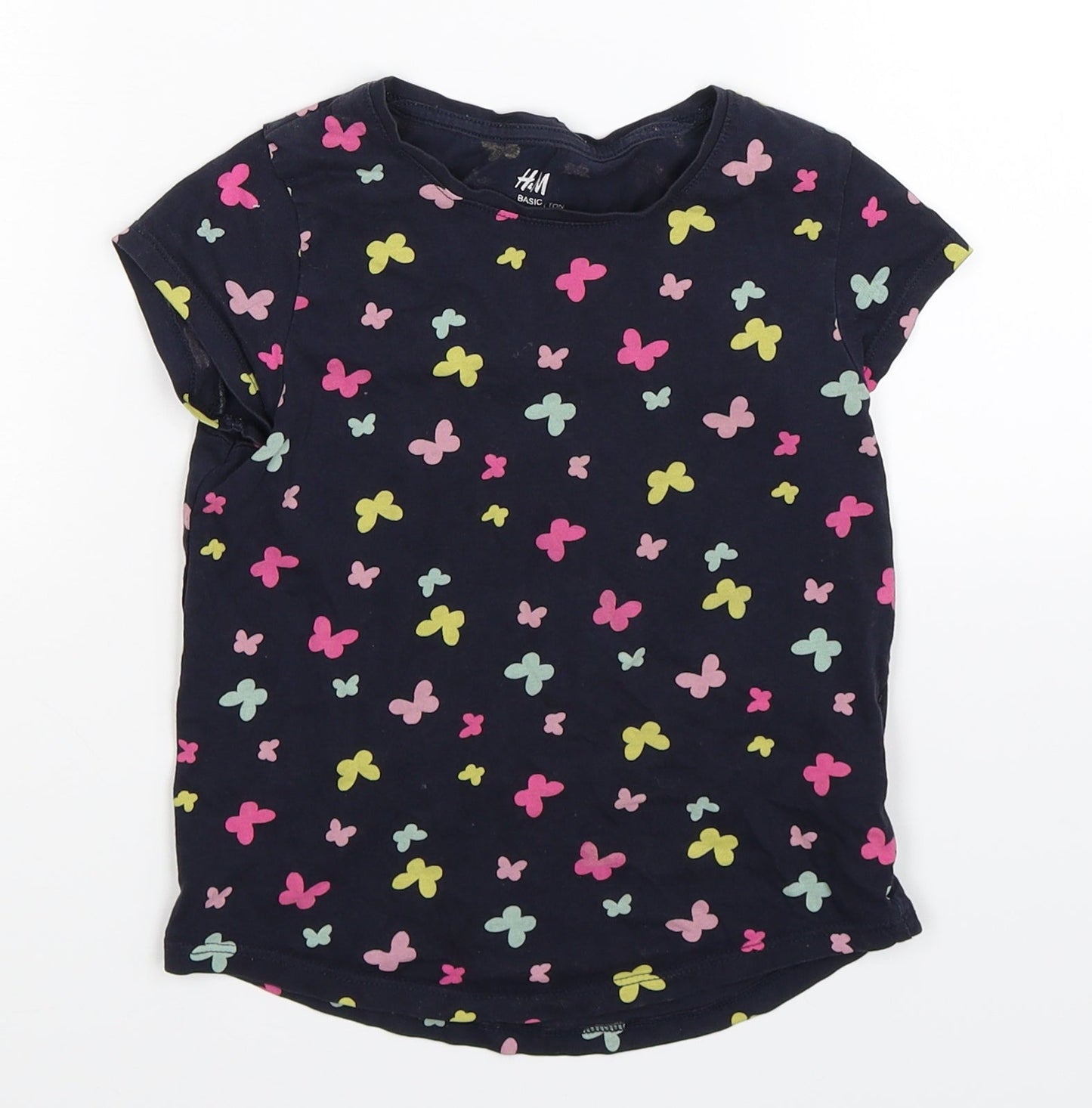 H&M Girls Blue Floral  Basic T-Shirt Size 5-6 Years