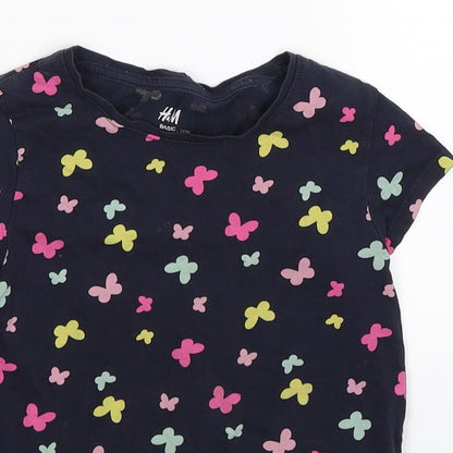 H&M Girls Blue Floral  Basic T-Shirt Size 5-6 Years