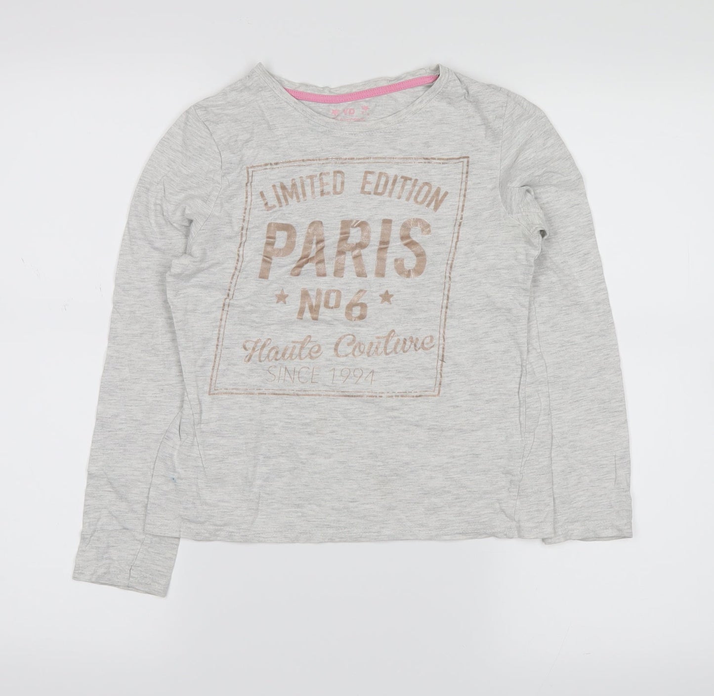 YD Girls Grey   Top Pyjama Top Size 10-11 Years  - limited edition paris