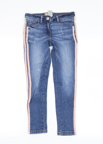 NEXT Girls Blue  Denim Skinny Jeans Size 9 Years - stripe on leg