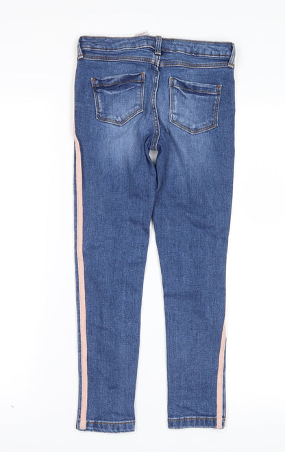 NEXT Girls Blue  Denim Skinny Jeans Size 9 Years - stripe on leg