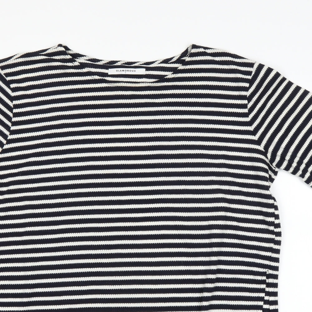 Glamorous Womens Blue Striped  Basic T-Shirt Size S