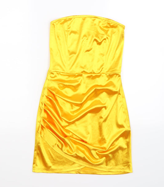 In the Style Womens Yellow  Satin Wrap Dress  Size 8