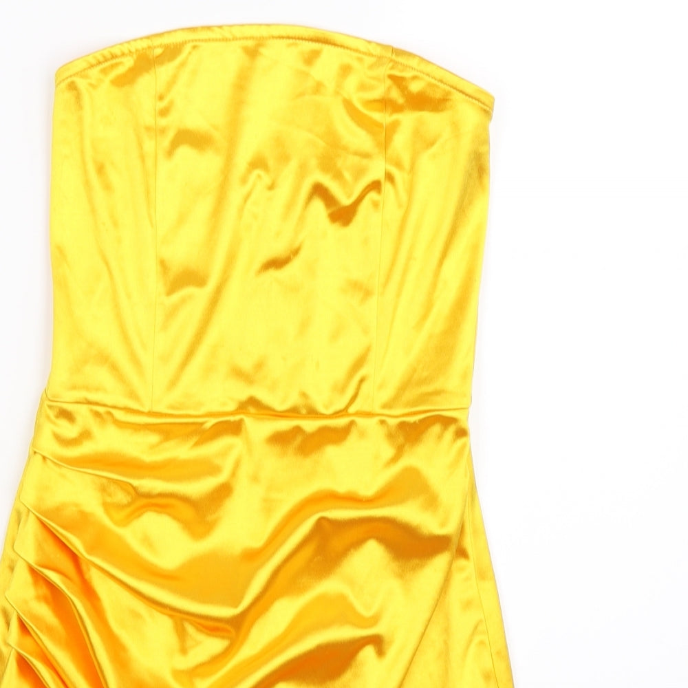 In the Style Womens Yellow  Satin Wrap Dress  Size 8