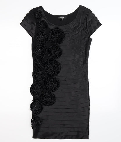 heaven Womens Black Striped Satin Bodycon  Size 12  - floral ruffles