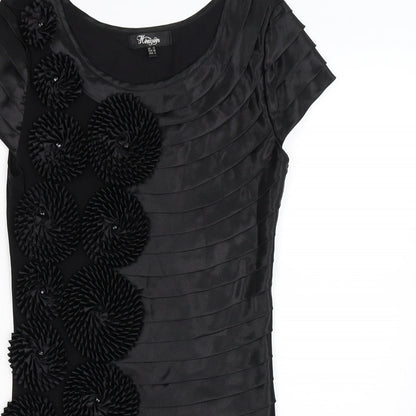 heaven Womens Black Striped Satin Bodycon  Size 12  - floral ruffles