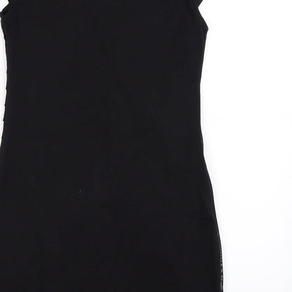 heaven Womens Black Striped Satin Bodycon  Size 12  - floral ruffles