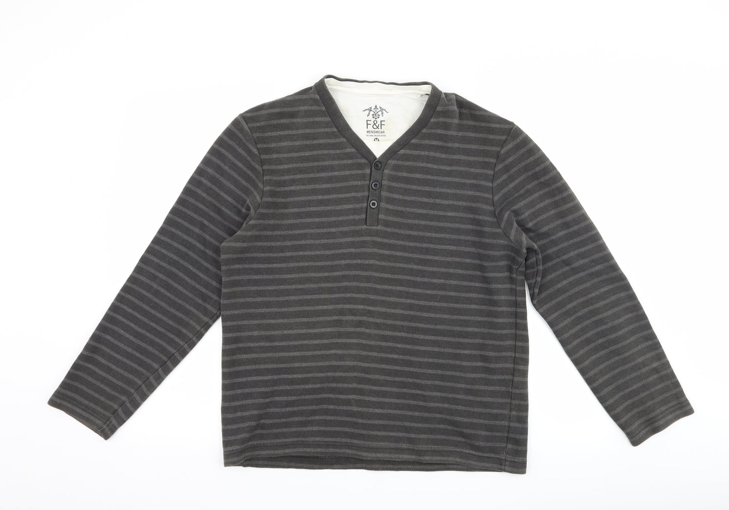 F&F Mens Grey Striped  Pullover Jumper Size M
