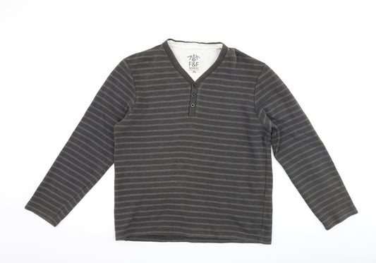 F&F Mens Grey Striped  Pullover Jumper Size M