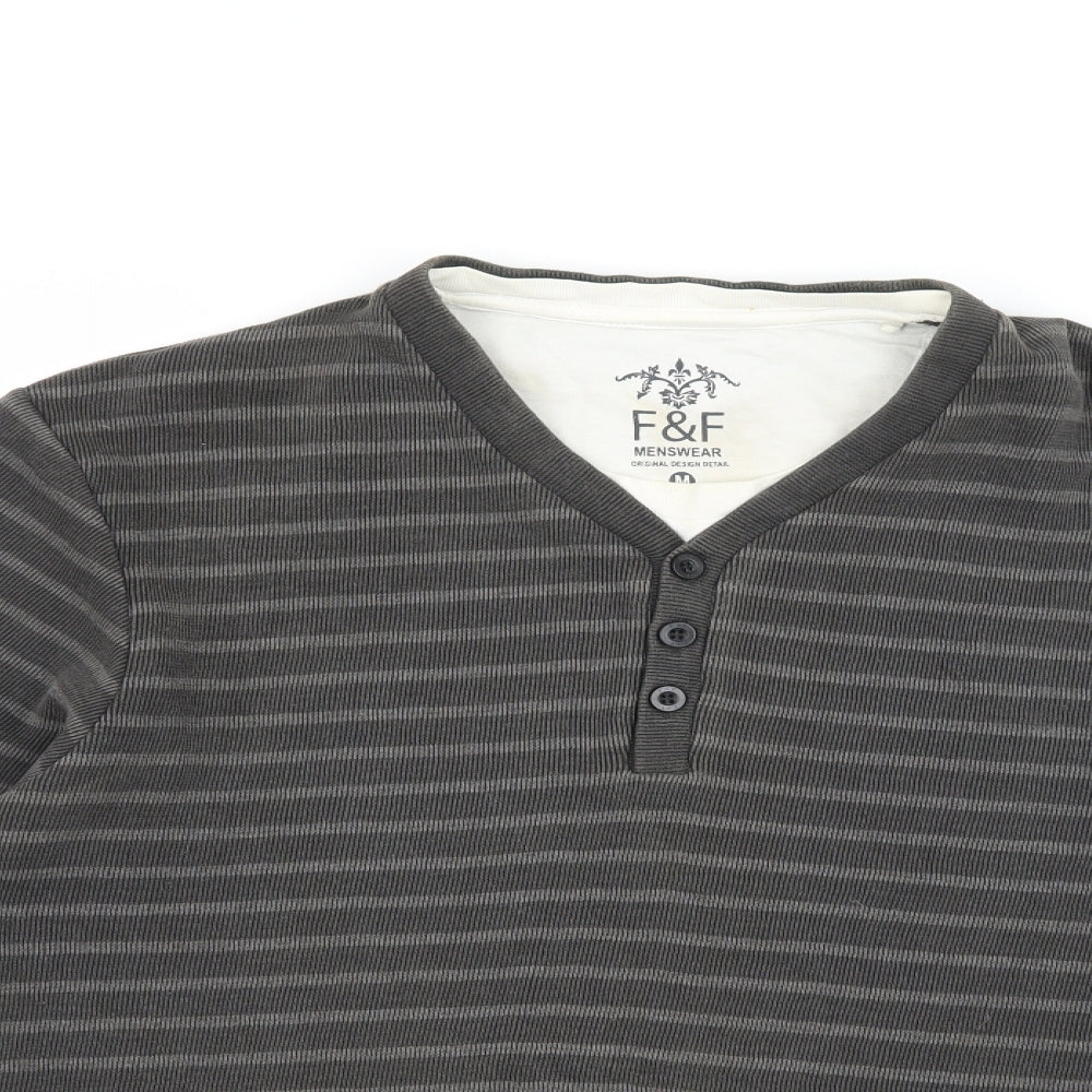 F&F Mens Grey Striped  Pullover Jumper Size M