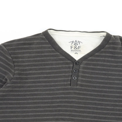 F&F Mens Grey Striped  Pullover Jumper Size M