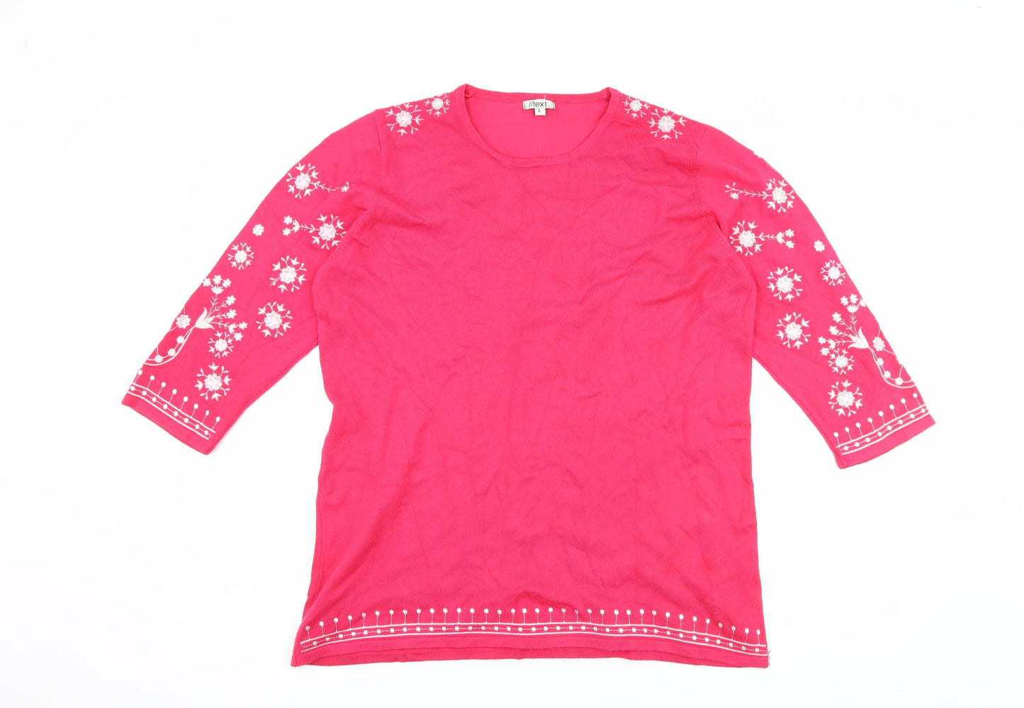 Womens UK Size L Text Pink Basic T-Shirt