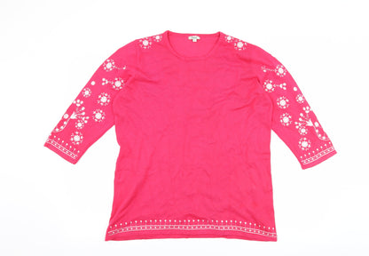 Womens UK Size L Text Pink Basic T-Shirt
