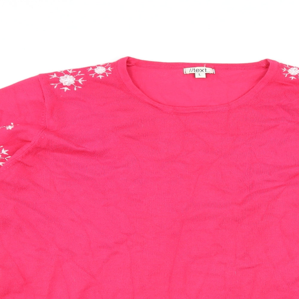 Womens UK Size L Text Pink Basic T-Shirt