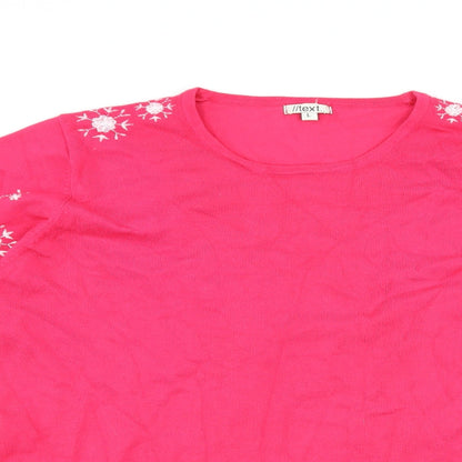 Womens UK Size L Text Pink Basic T-Shirt