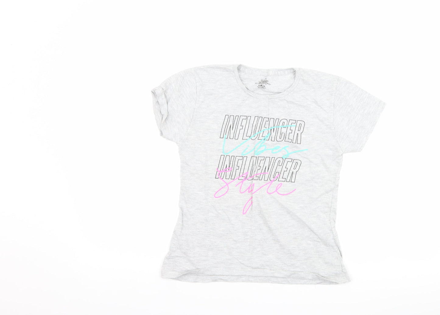 Preworn Girls Grey   Basic T-Shirt Size 11-12 Years  - slogan