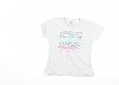 Preworn Girls Grey   Basic T-Shirt Size 11-12 Years  - slogan
