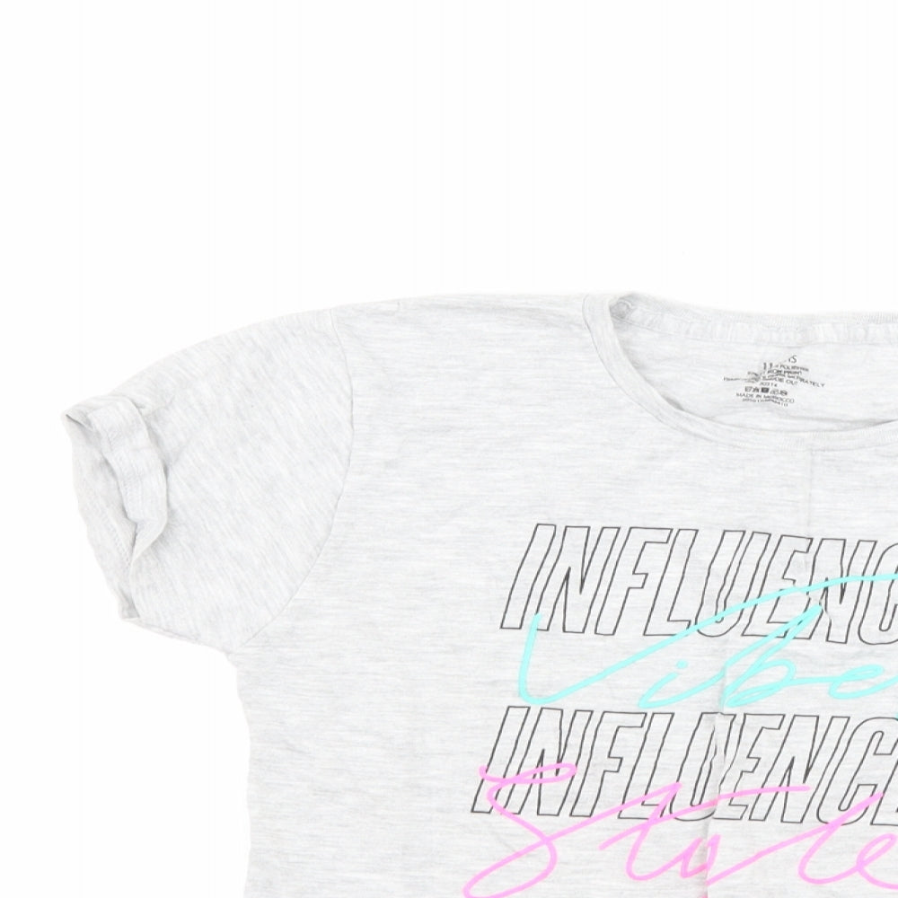 Preworn Girls Grey   Basic T-Shirt Size 11-12 Years  - slogan