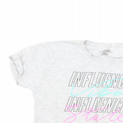 Preworn Girls Grey   Basic T-Shirt Size 11-12 Years  - slogan