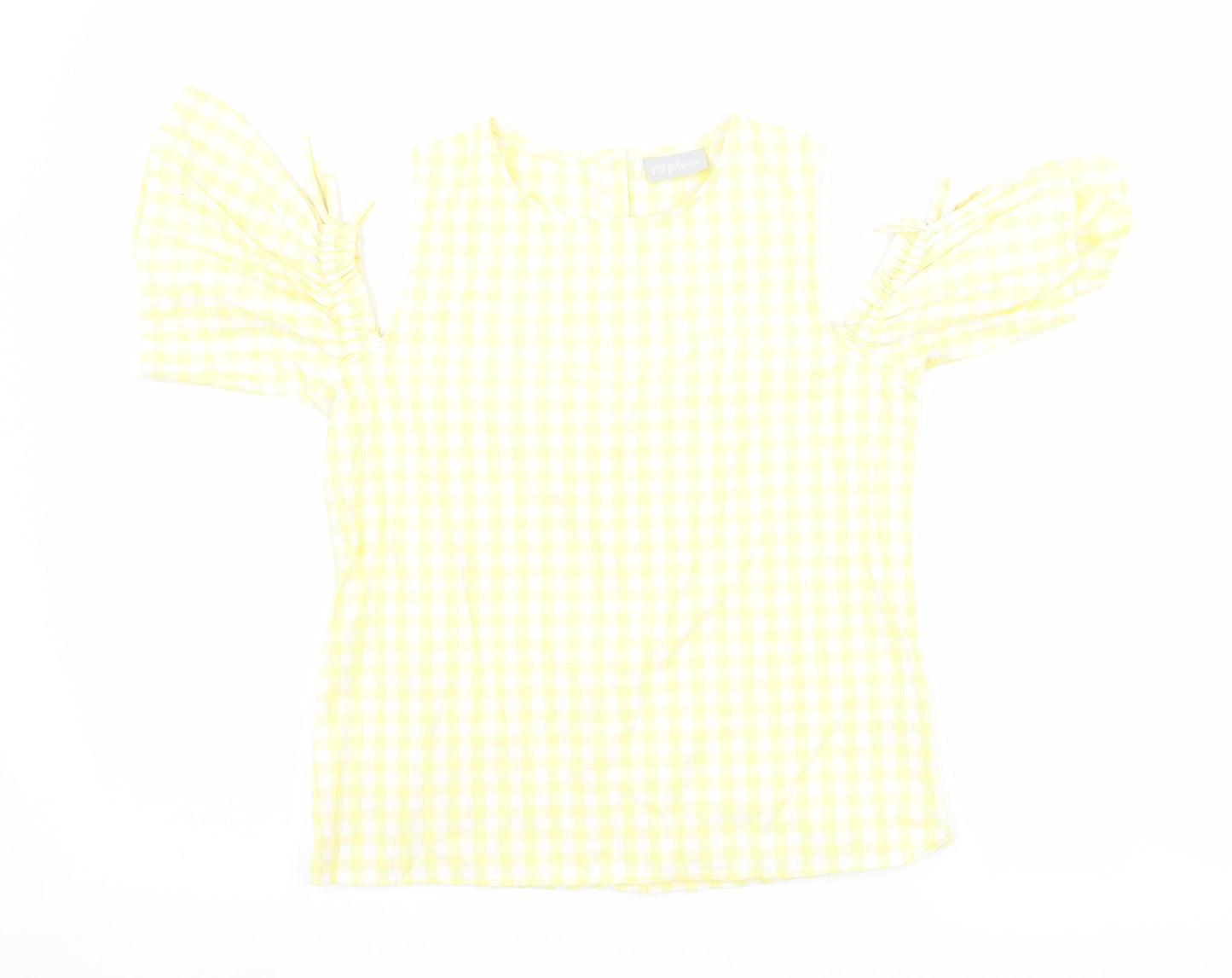 Matalan Girls Yellow Check  Basic T-Shirt Size 11 Years  - Cut Out Shoulder