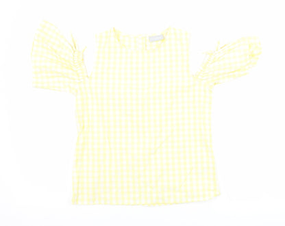 Matalan Girls Yellow Check  Basic T-Shirt Size 11 Years  - Cut Out Shoulder