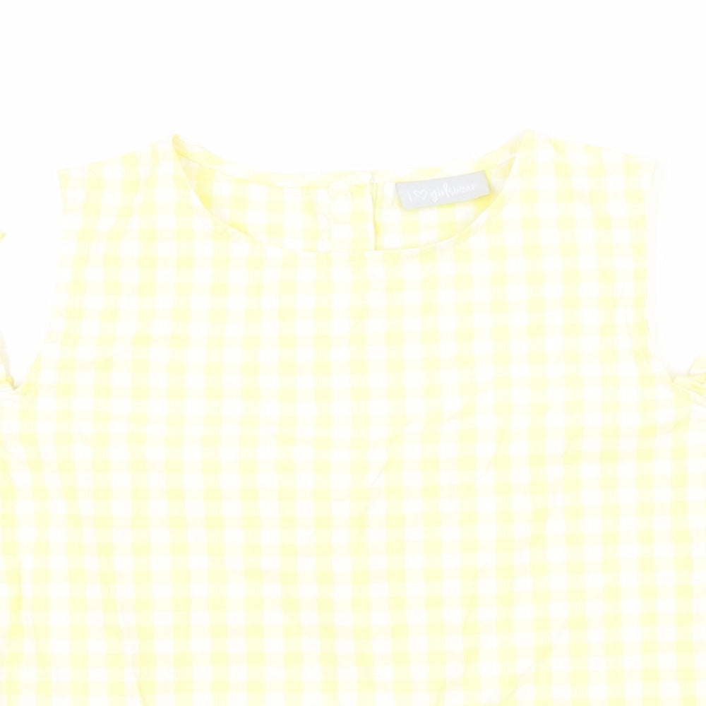 Matalan Girls Yellow Check  Basic T-Shirt Size 11 Years  - Cut Out Shoulder