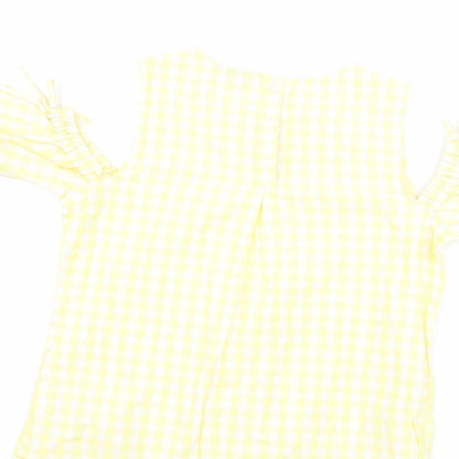 Matalan Girls Yellow Check  Basic T-Shirt Size 11 Years  - Cut Out Shoulder