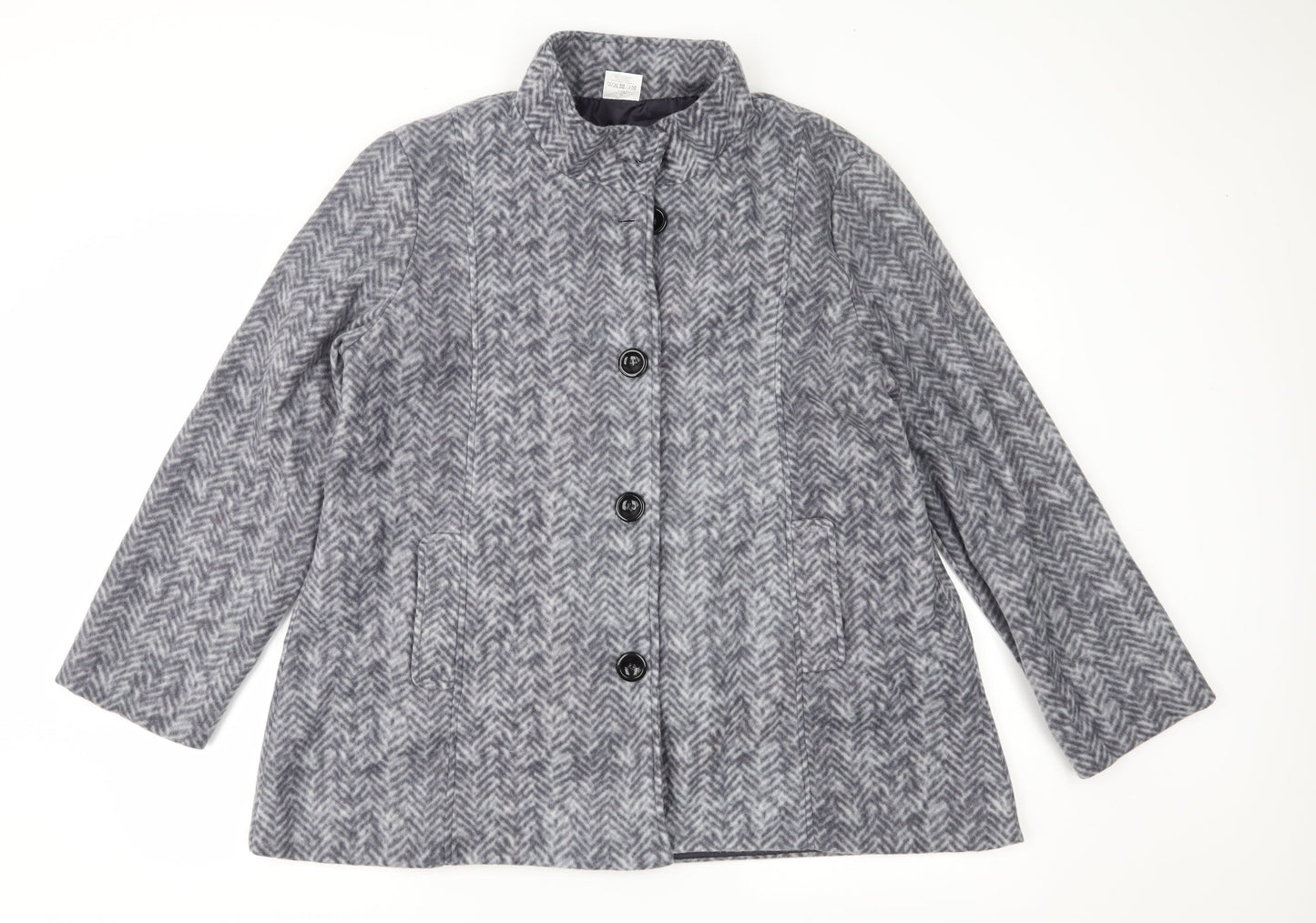Anne De Lancay Womens Grey Herringbone Fleece Jacket Coat Size L