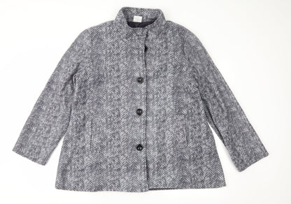 Anne De Lancay Womens Grey Herringbone Fleece Jacket Coat Size L