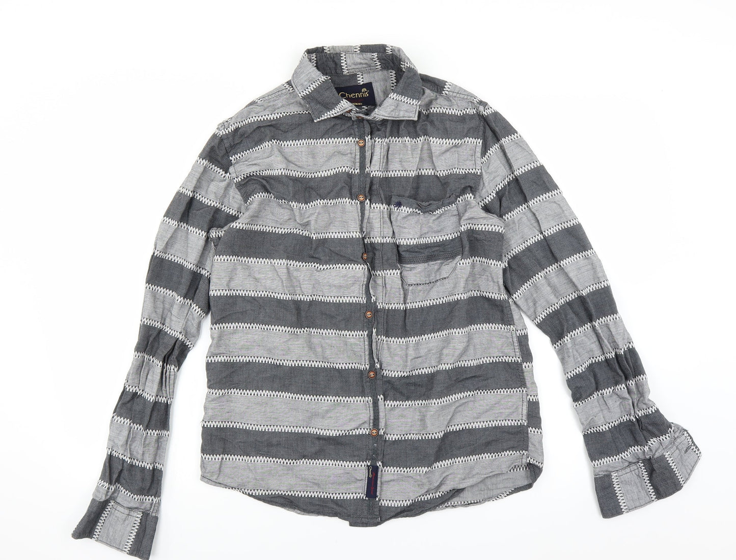 Mens UK Size S chennis Grey  Button-Up Long Sleeve Casual Shirt