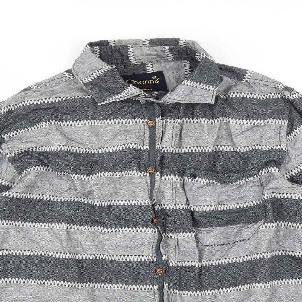 Mens UK Size S chennis Grey  Button-Up Long Sleeve Casual Shirt