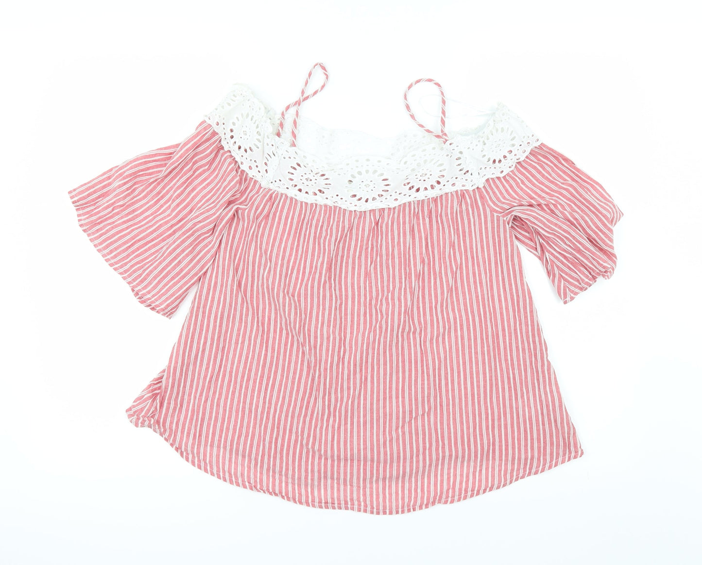 Papaya Womens Red Striped  Tunic Blouse Size 8