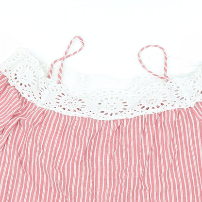 Papaya Womens Red Striped  Tunic Blouse Size 8