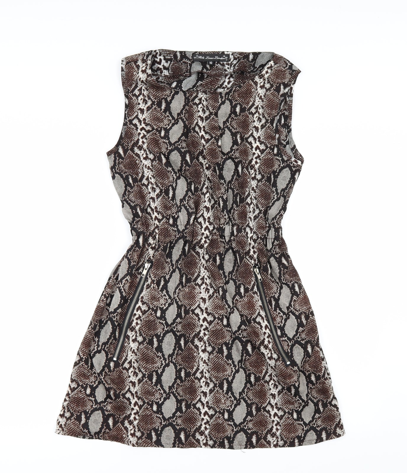 MELA LOVE LONDON Womens Brown Animal Print  A-Line  Size 10
