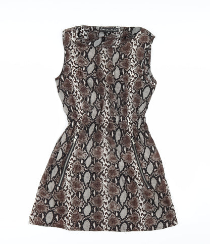 MELA LOVE LONDON Womens Brown Animal Print  A-Line  Size 10