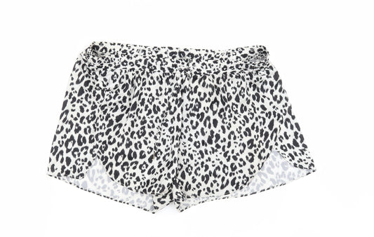 H&M Womens White Animal Print  Paperbag Shorts Size M