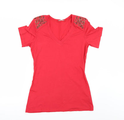 Womens UK Size 14 South Red Basic T-Shirt