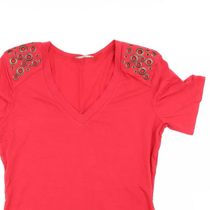 Womens UK Size 14 South Red Basic T-Shirt