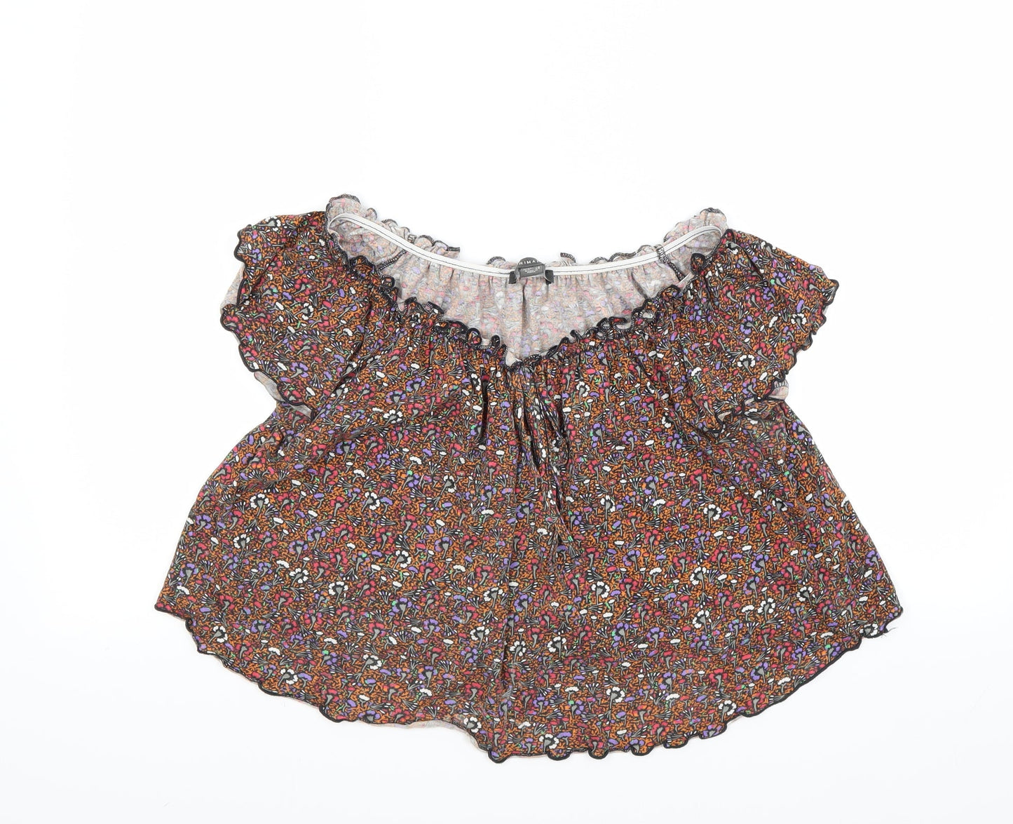 Primark Womens Brown Floral  Cropped T-Shirt Size 12